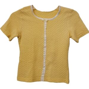 Vintage Handmade Yellow Stretchy Texture Blouse Top Size S